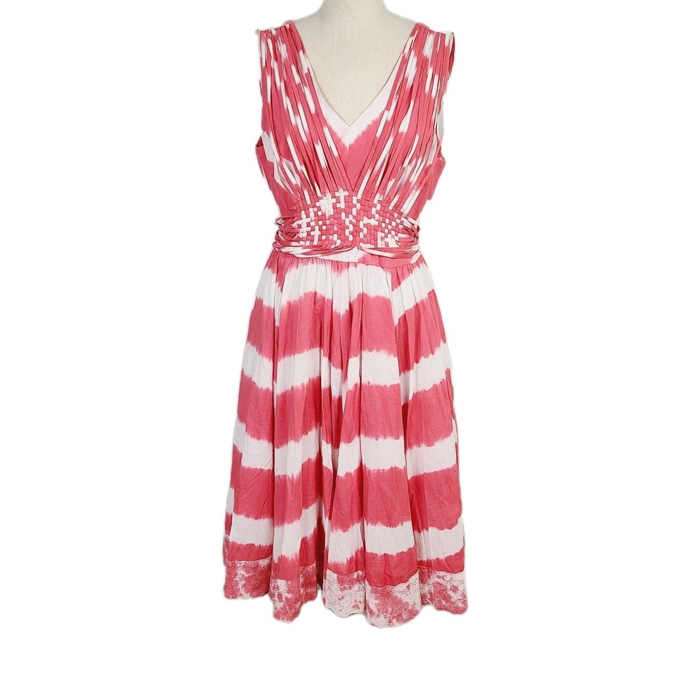 NEW Sundance Tie Dye A-Line Dress Coral Pink White V-Neck Sleeveless 10 Boho